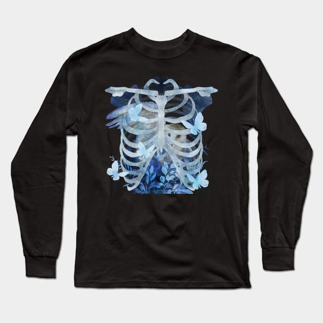 A Captive Audience Blue Watercolor Owl Negative Painting Long Sleeve T-Shirt by venglehart